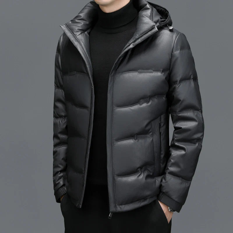 Mason Leather Hooded Puffer Jacket | Quilted, Zip Front Jacket