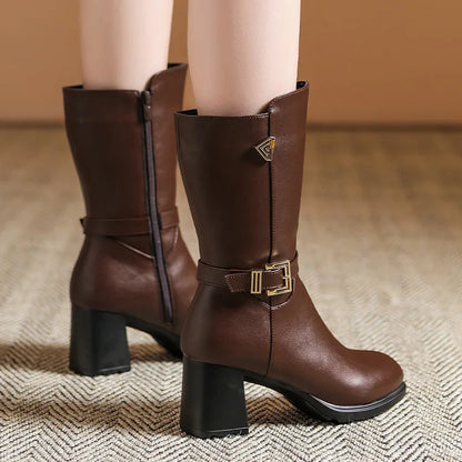Alice Buckle Mid-Calf Boots | Block Heel Mid-Calf Boots