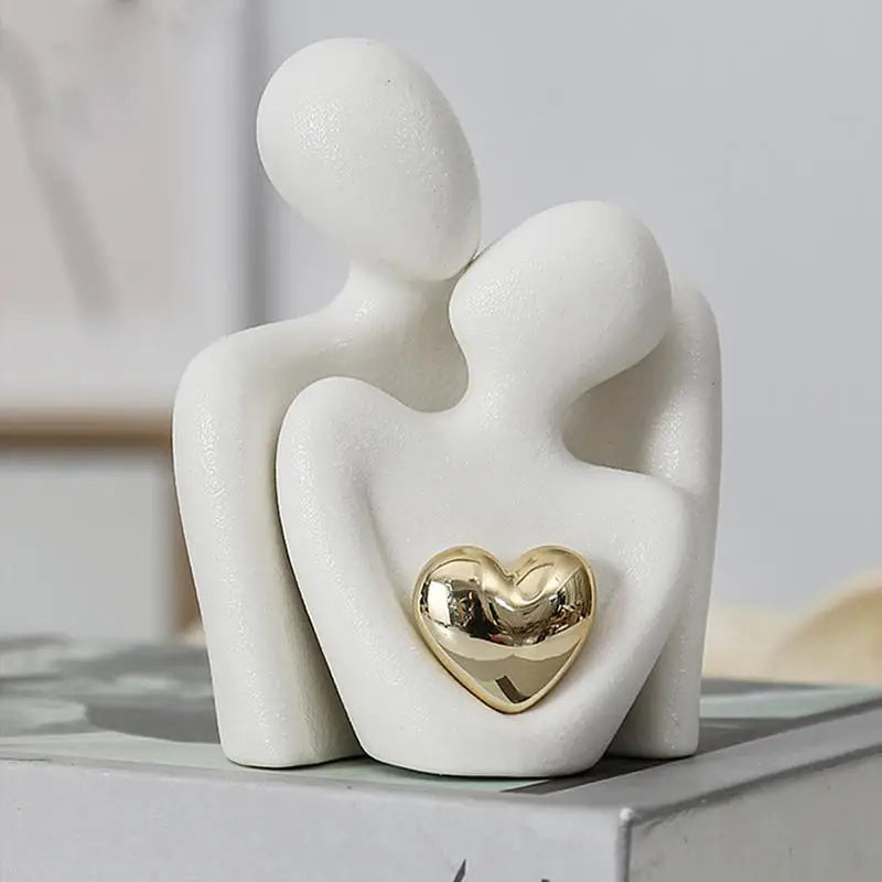 Contemporary Couple Statue With Gold Heart Detail