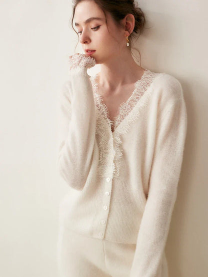 Ilaria Relaxed Fit Cardigan | Lace Trim V-Neck Cardigan