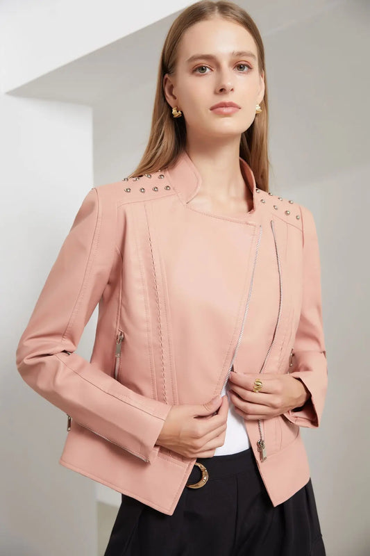 Veste tailleur femme – Coupe structurée – Détails cloutés – Fermeture zippée
