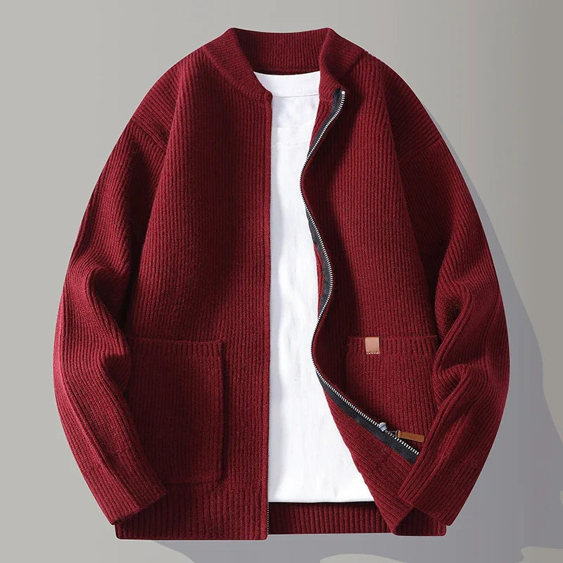 Theo Relaxed Fit Knit Jacket | Stand Collar Knit Jacket
