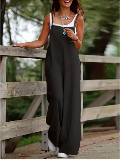 Women's jumpsuit – Loose fit – Straps – Breathable fabric – Wide leg