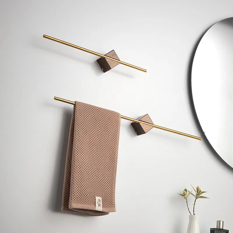 Minimalist Wall-Mounted Wood and Metal Towel Rack