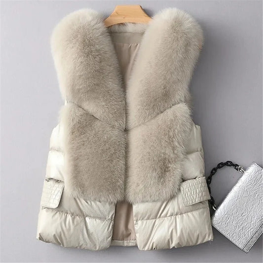 Emma Quilted Vest | Fur Trim Collared Vest