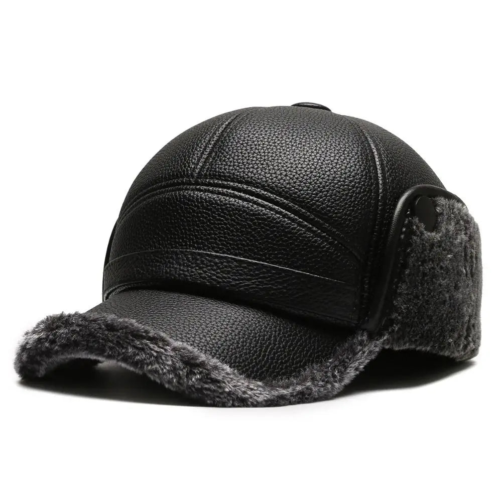 Logan Leather Ear Flap Cap | Fleece Trim, Structured Fit Cap