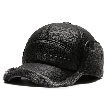Logan Leather Ear Flap Cap | Fleece Trim, Structured Fit Cap
