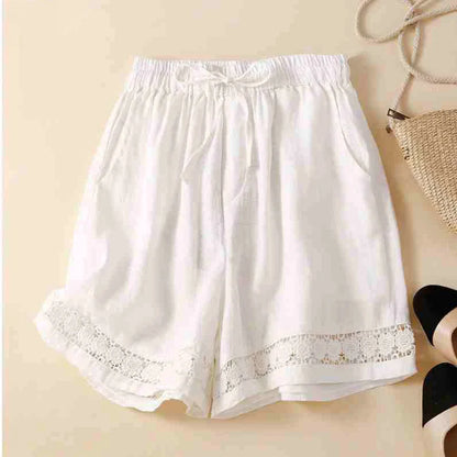 Embroidered Linen Shorts for Women – Relaxed Comfort & Adjustable Fit