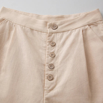 Women's High-Waisted Button Front Wide-Leg Pants – Relaxed Casual Style