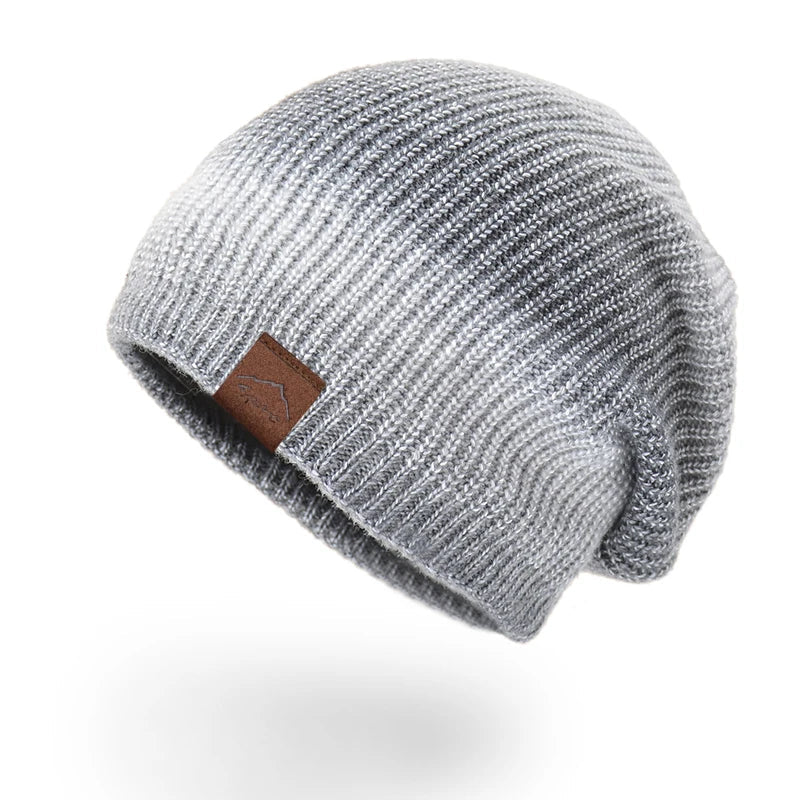 Sienna Ribbed Beanie | Variegated Pattern Logo Patch Beanie