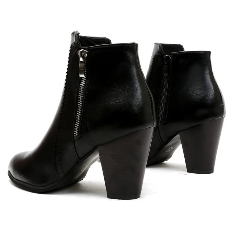 Lucia Block Heel Ankle Boots | Pointed Toe Zipper Ankle Boots
