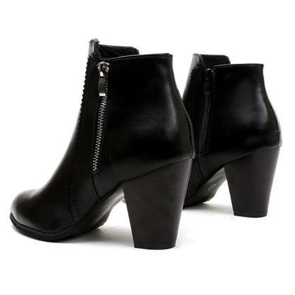 Lucia Block Heel Ankle Boots | Pointed Toe Zipper Ankle Boots