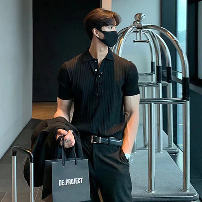 Men's polo – Slim fit – Ribbed knit – Short sleeves – Smart casual style
