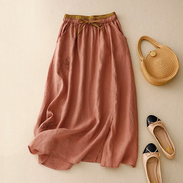 A-Line Linen Midi Skirt for Women – Breathable Comfort & Pockets