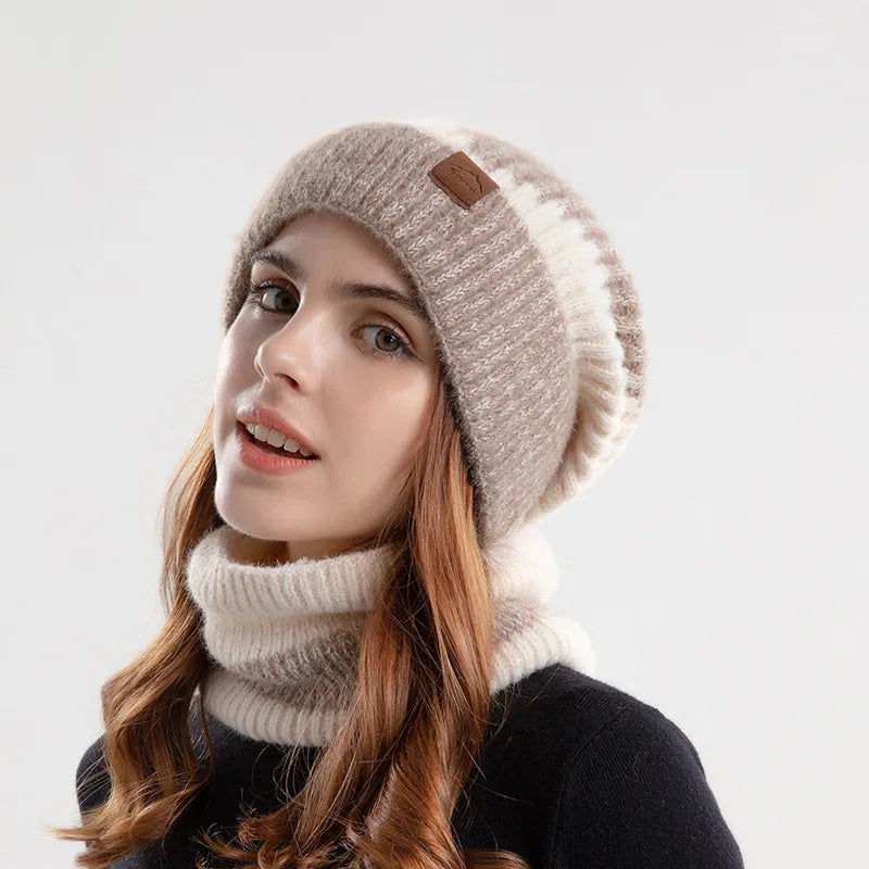 Eleonora Two-Piece Set | Color Block Beanie & Striped Neck Gaiter