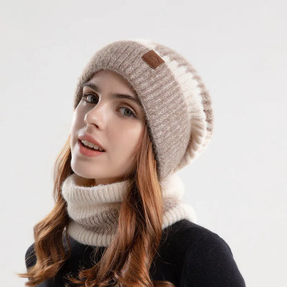 Eleonora Two-Piece Set | Color Block Beanie & Striped Neck Gaiter