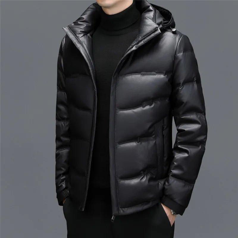Mason Leather Hooded Puffer Jacket | Quilted, Zip Front Jacket