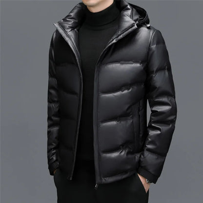 Mason Leather Hooded Puffer Jacket | Quilted, Zip Front Jacket
