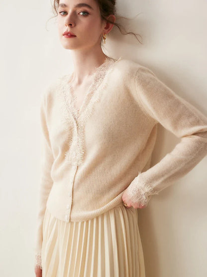 Ilaria Relaxed Fit Cardigan | Lace Trim V-Neck Cardigan