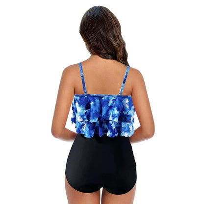 Women's Swimsuit – Modest Cut – Ruffled Top – High-Waisted Bottom – Ruched Detail