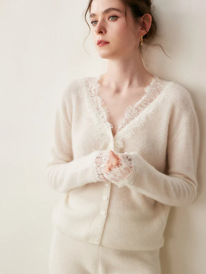 Ilaria Relaxed Fit Cardigan | Lace Trim V-Neck Cardigan