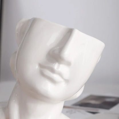 Modern Face-Shaped Ceramic Vase With Glossy Finish