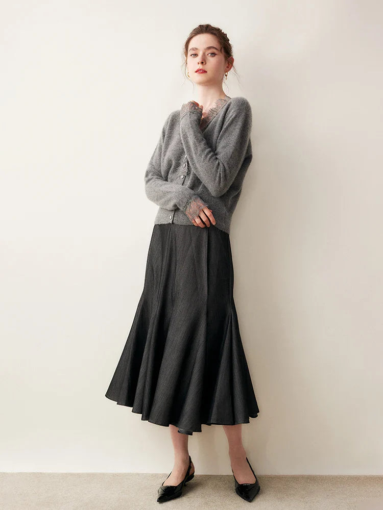 Ilaria Relaxed Fit Cardigan | Lace Trim V-Neck Cardigan