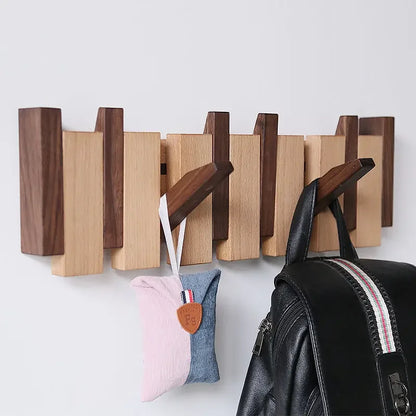Minimalist Walnut Wood Wall Mounted Coat Rack With Flip-Down Hooks