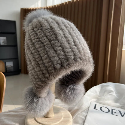 Ginevra Earflap Hat | Pom-Pom Details, Ribbed Texture Hat