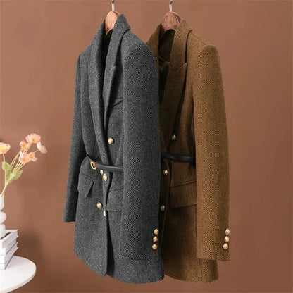 Sara Wool Jacket | Double-Breasted Mid-Length Suit Jacket
