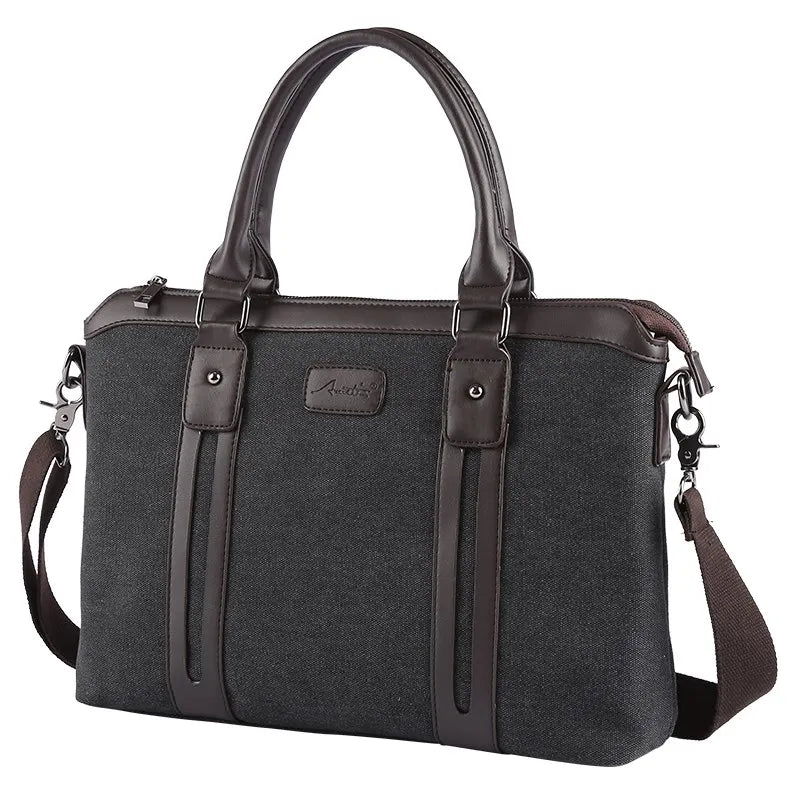 Logan Structured Briefcase Bag | Faux Leather Accents Zipper Closure Bag