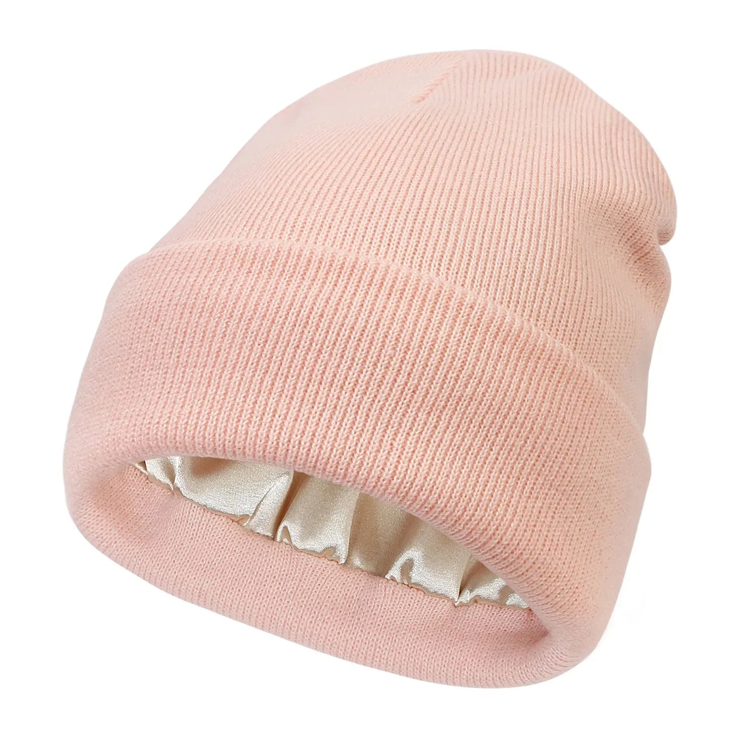 Amelia Cuffed Beanie Hat | Satin Lined Ribbed Knit Beanie Hat