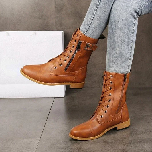 Matilda Leather Lace-Up Ankle Combat Boots | Ankle Combat Boots