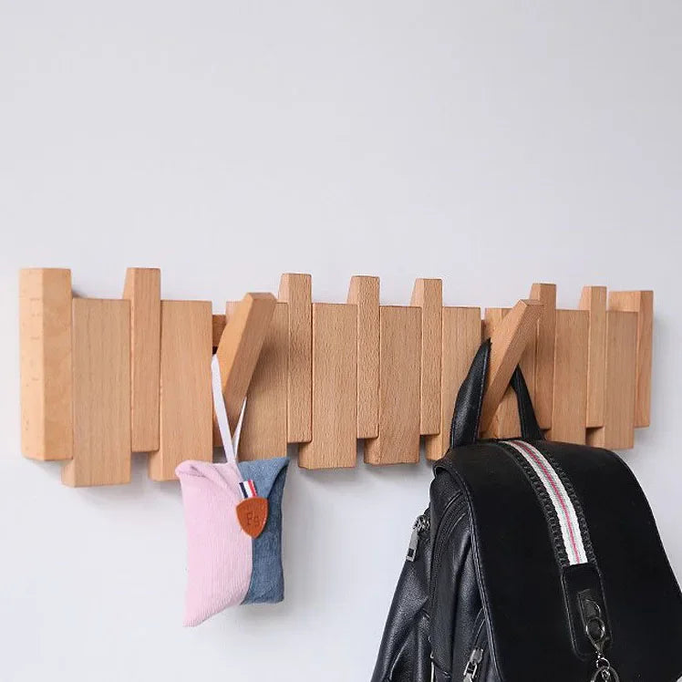Minimalist Walnut Wood Wall Mounted Coat Rack With Flip-Down Hooks