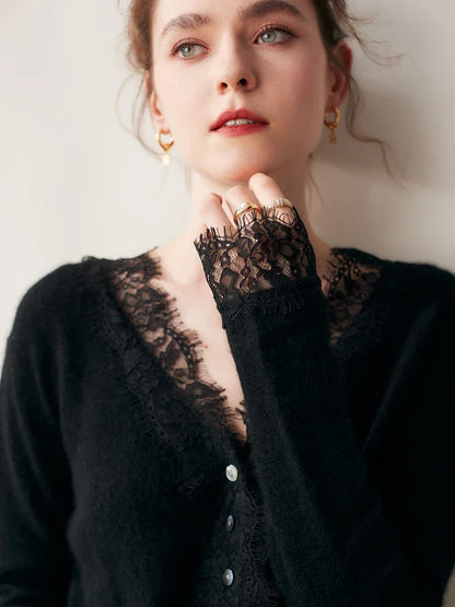 Ilaria Relaxed Fit Cardigan | Lace Trim V-Neck Cardigan
