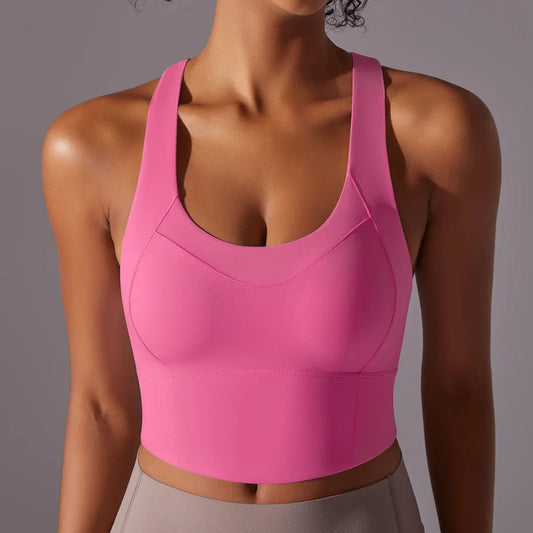 Women's sports bra – Racer back – Breathable stretch fabric – Scoop neckline