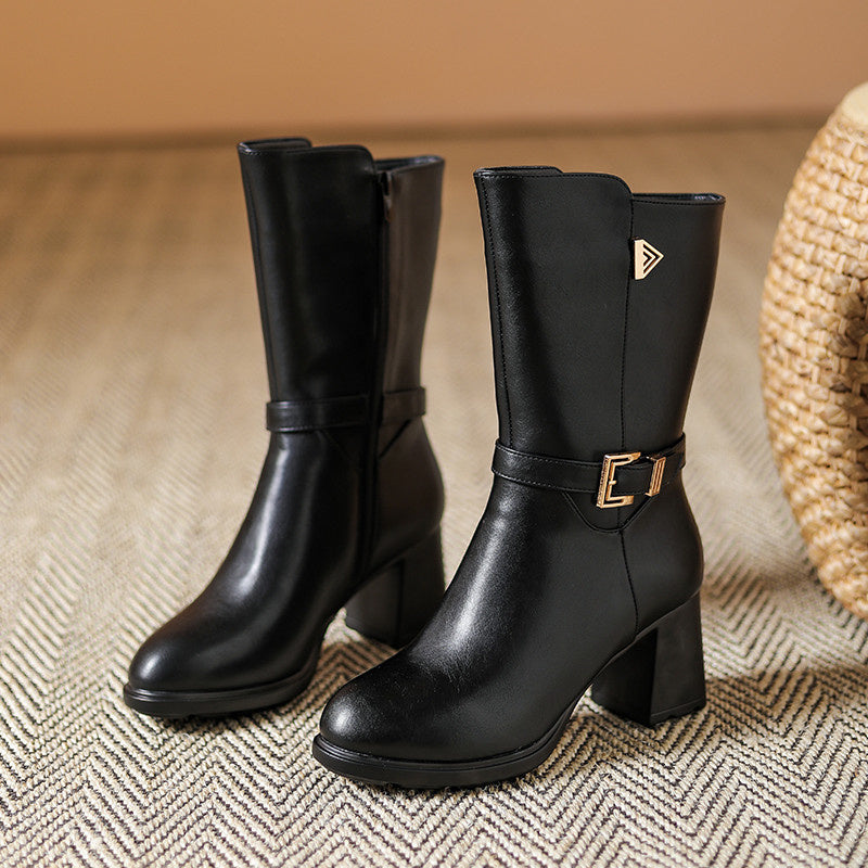 Alice Buckle Mid-Calf Boots | Block Heel Mid-Calf Boots