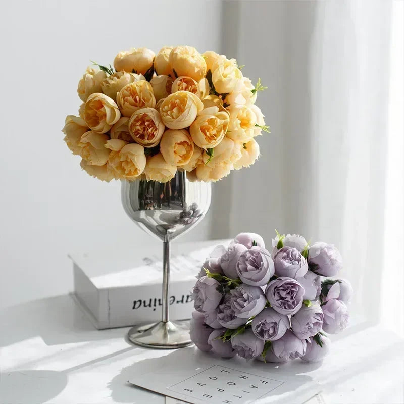 Classic Silk Peony Bouquet With Glass Vase