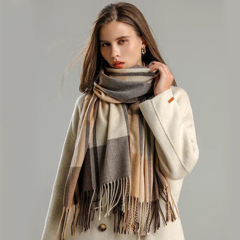 Chiara Oversized Scarf | Check Fringed Scarf