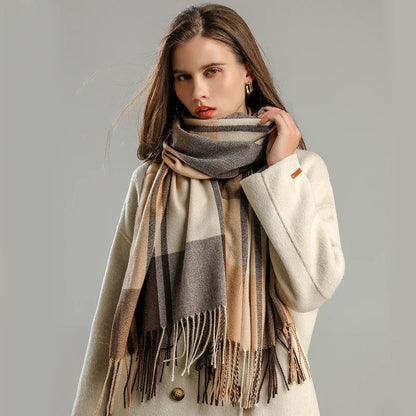 Chiara Oversized Scarf | Check Fringed Scarf