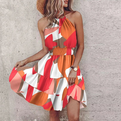 Women's Mini Dress – Relaxed Fit – Halter Neck – Smocked Waist – Bohemian Print