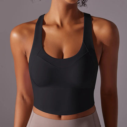 Women's sports bra – Racer back – Breathable stretch fabric – Scoop neckline