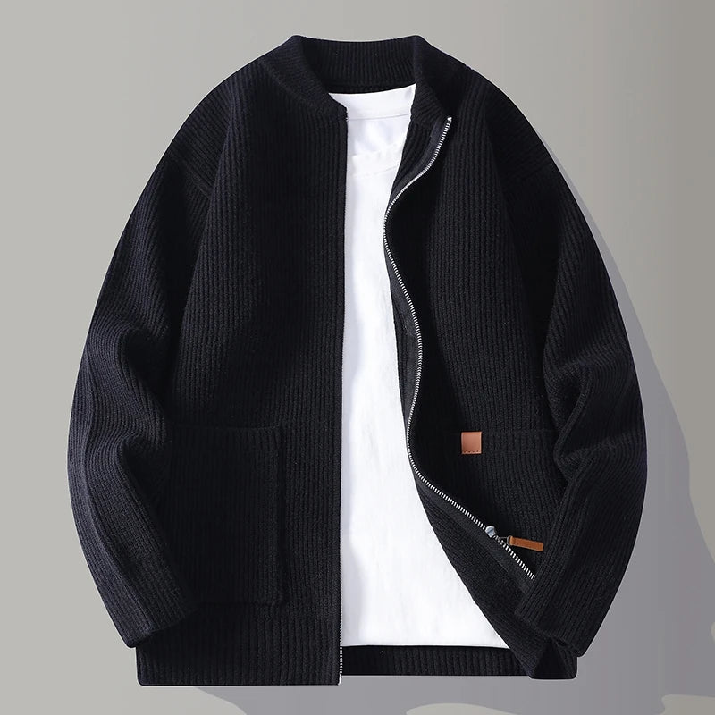 Theo Relaxed Fit Knit Jacket | Stand Collar Knit Jacket
