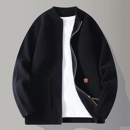 Theo Relaxed Fit Knit Jacket | Stand Collar Knit Jacket