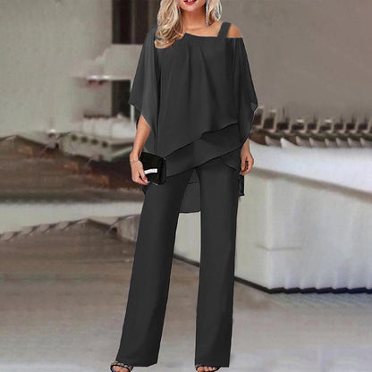 Women's 2-piece set – Off-the-shoulder – Fluid fabric – Loose elegant cut