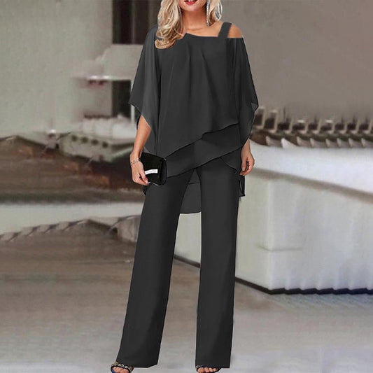 Women's 2-piece set – Off-the-shoulder – Fluid fabric – Loose elegant cut