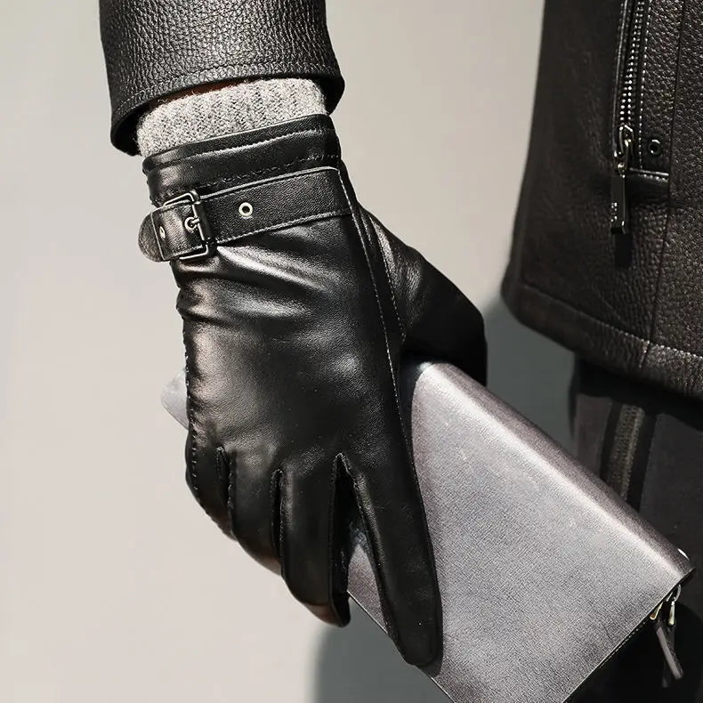 Edward Leather Fitted Gloves | Buckle Strap, Ribbed Cuff Gloves