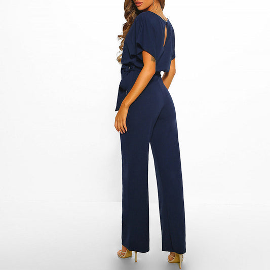 Combinaison femme – Coupe fluide – Tissu léger – Dos ajouré – Ceinture élégante