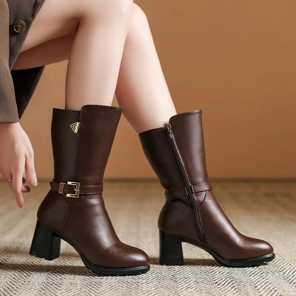 Alice Buckle Mid-Calf Boots | Block Heel Mid-Calf Boots