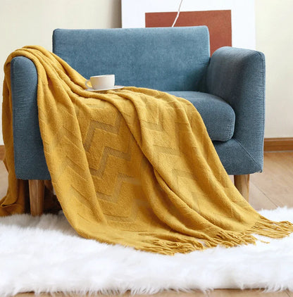 Contemporary Knit Blanket With Zigzag Pattern